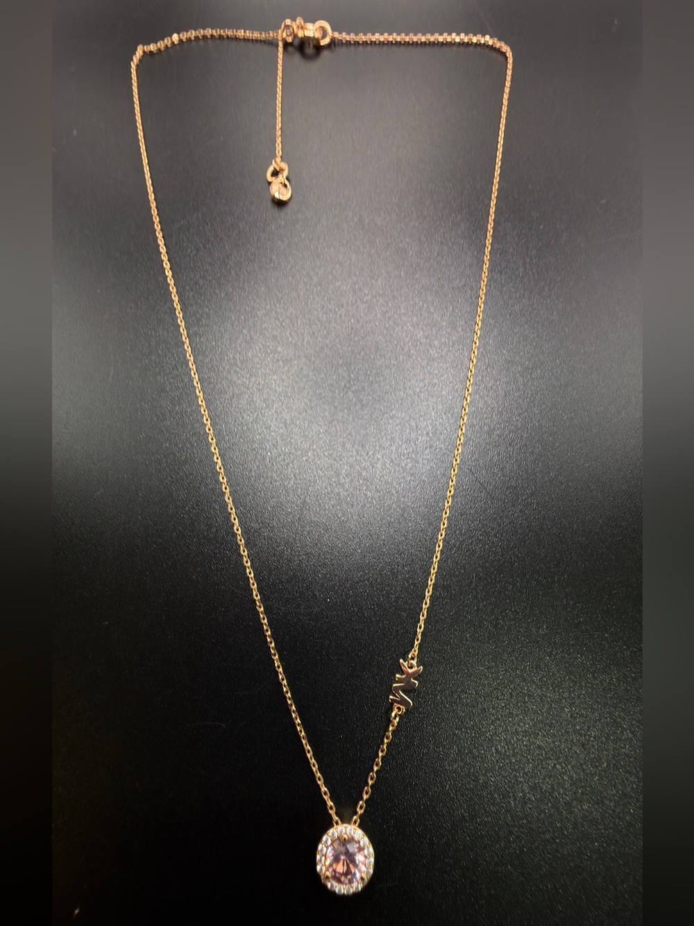 MICHAEL KORS 925 ROSE GOLD PAVE HALO PENDANT NECKLACE PINK DAINTY FEMININE - Picture 5 of 9